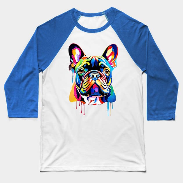 French Bulldog Watercolor Drip Baseball T-Shirt by Angel King Design